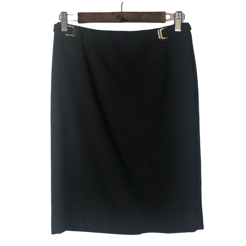 New‎ York & Company Black Pencil Skirt Gold Buckle Detail 0
